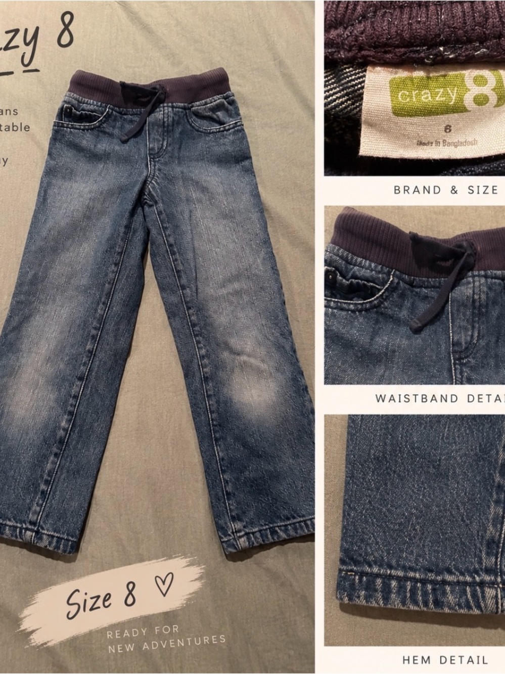Crazy 8 Blue Denim Kids Pull-On Jeans with Dark Navy Waistband